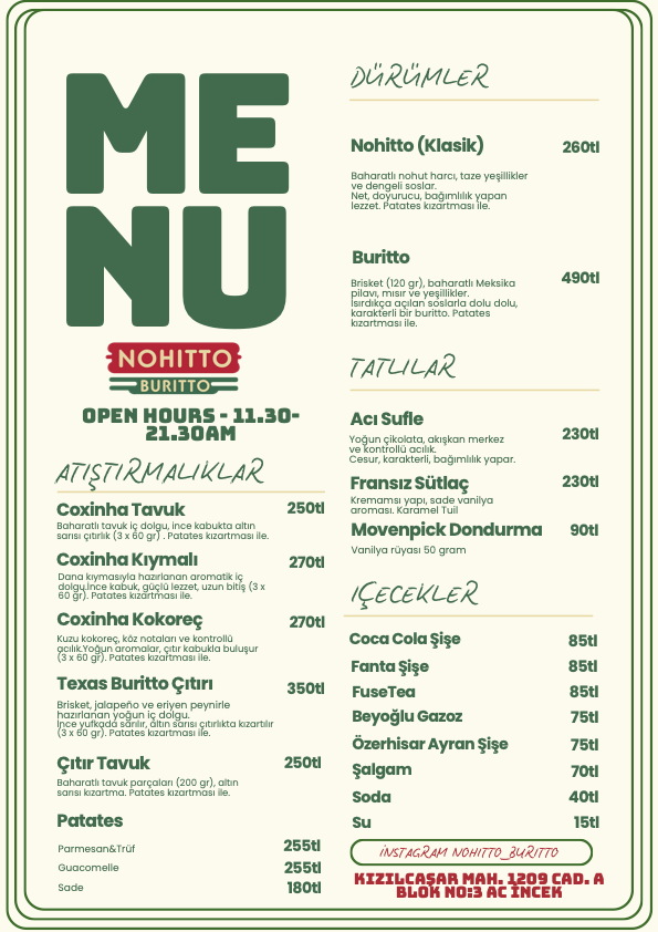 Nohitto Buritto Menü